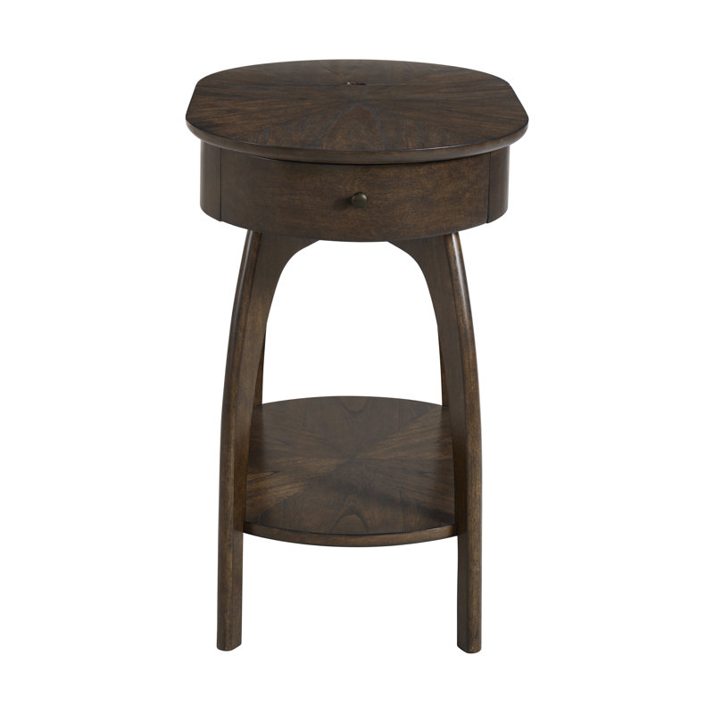 Atreu Mid-Century Modern Chairside End Table With Charging Station, Espresso Brown