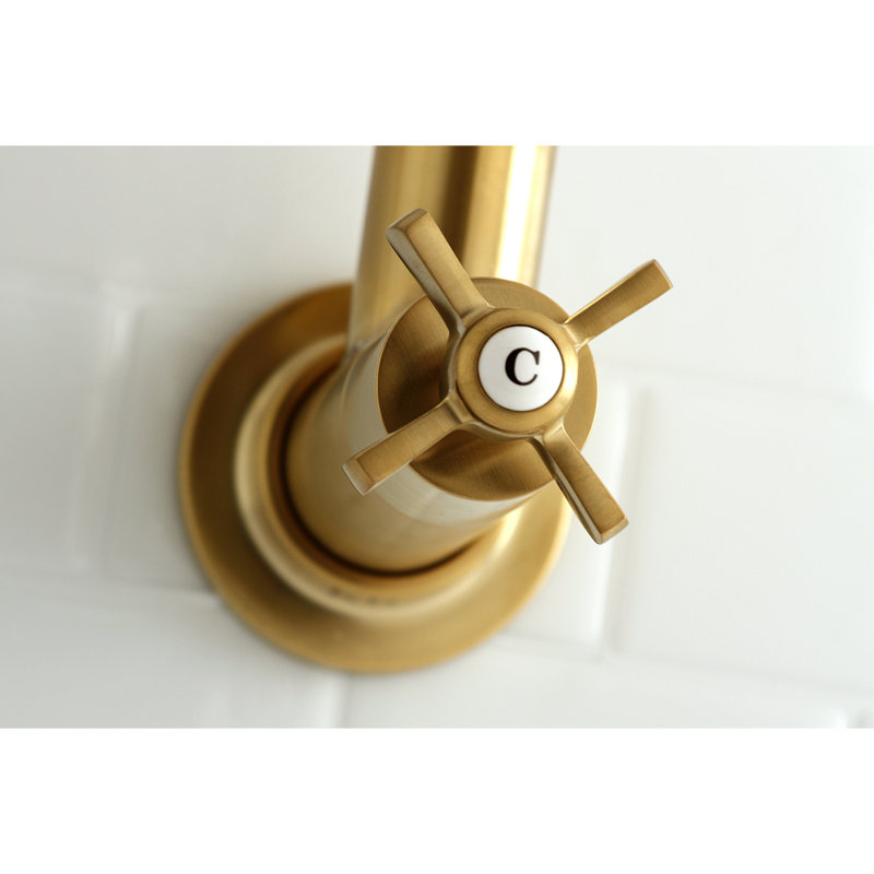 Kingston Brass Millennium Two-Handle 1-Hole Wall Mount Pot Filler Faucet, Satin Brass