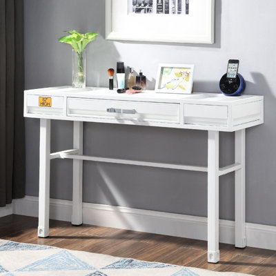 Bureau de meuble-lavabo en métal blanc avec un tiroir - Panneaux encastrés, cadre, pieds droits pour rehausser l'intérieur de la chambre à coucher
