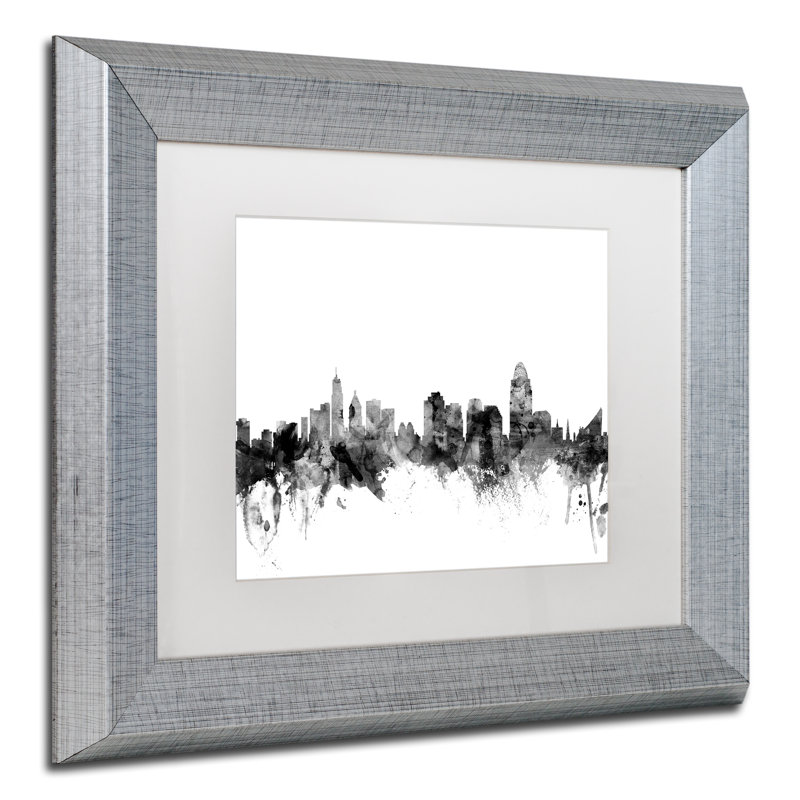 « cincinnati horizon b&w », impression encadrée, H 11 po x l 14 po x P 0,5 po, Blanc