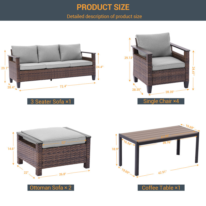 Ensemble de 8 canapés de patio en rotin PE, ensemble de conversation pour meubles d'extérieur toutes saisons avec table basse, canapé modulaire robuste pour terrasse avec jardin et terrasse