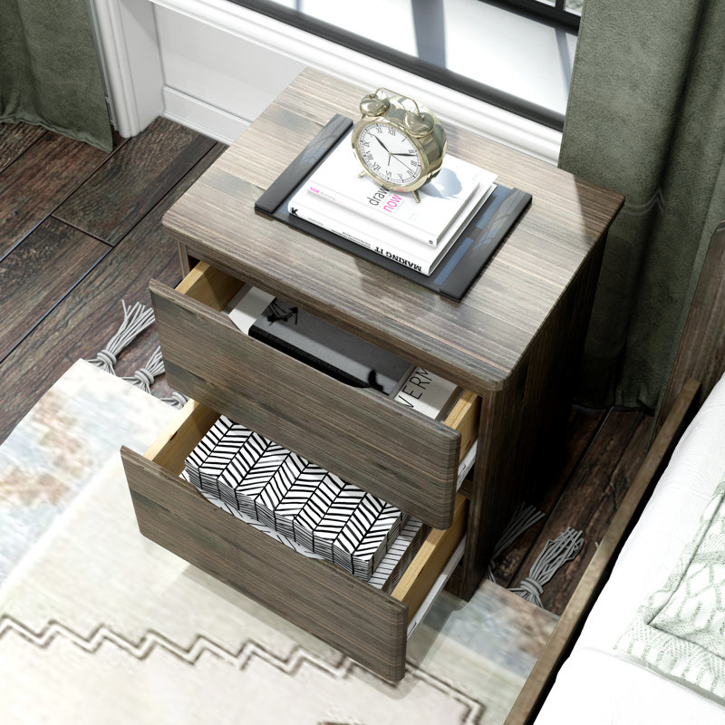 Kathryn 2 Drawer Solid Wood Nightstand, Barnwood Brown