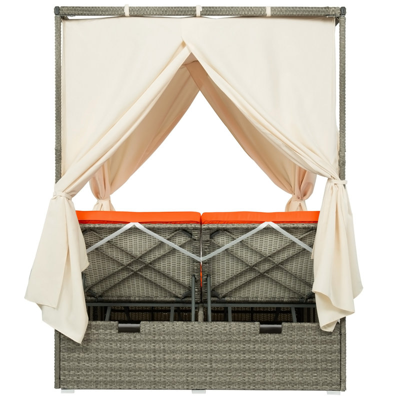 Chaise longue d'extérieur réglable avec auvent, Orange + brun