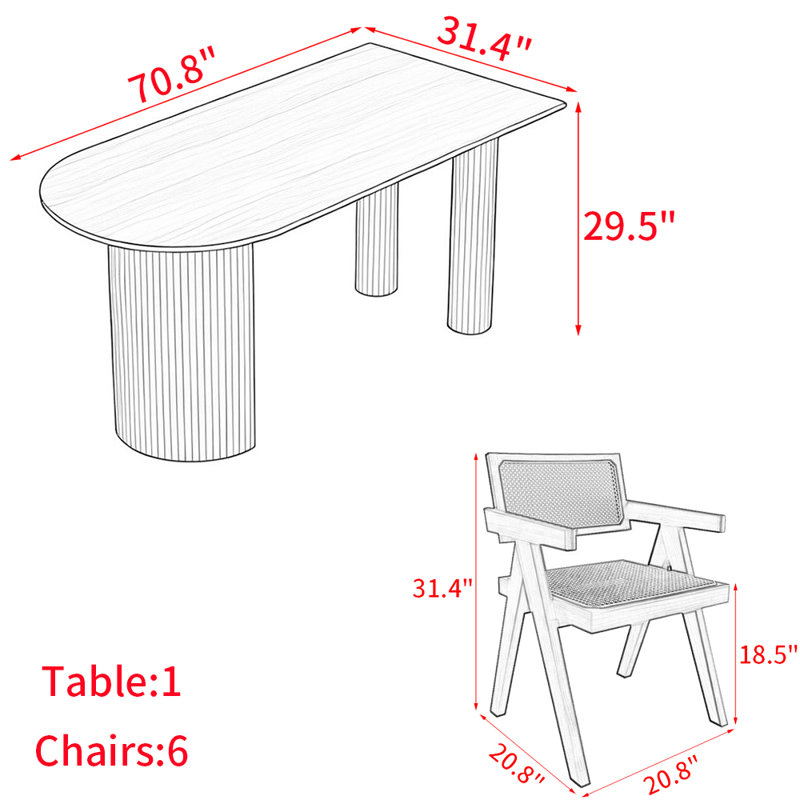 Ensemble de table de salle à manger de style nordique, H 29,5 po x L 70,8 po x l 31,4 po