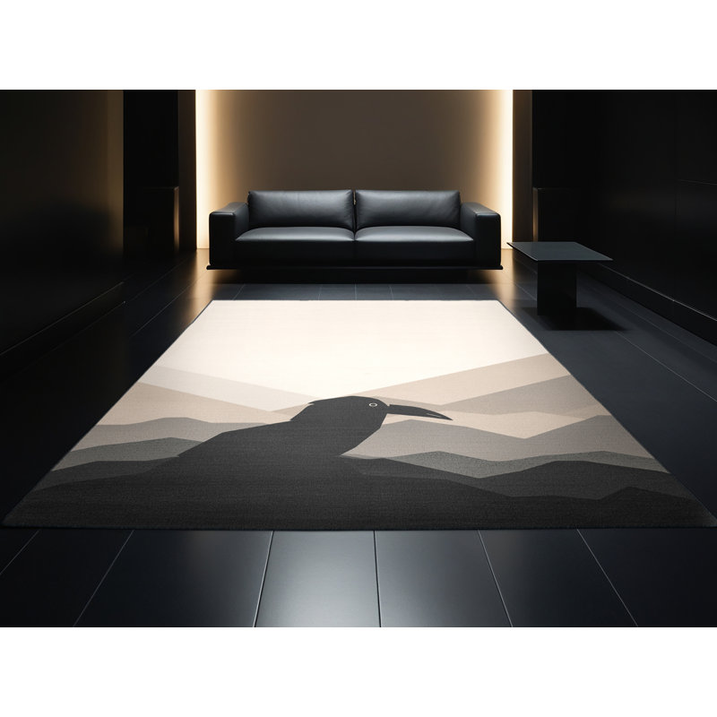 Tapis uni beige lavable à la machine Ozain Raven Crow, 7 x 10