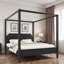 Lit plateforme à baldaquin en bois avec tête de lit élégante et pieds de soutien-487113295-487113294