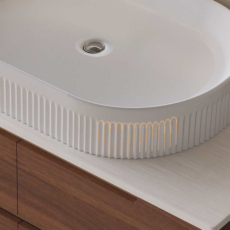 Meuble-lavabo avec lavabo intégré en céramique, tiroirs à fermeture en douceur, Noyer