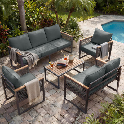 7-Person Wide Straight Patio Sofa with Weather-Resistant Cushion