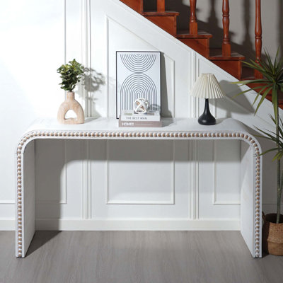 Console 59 po courbée en forme de cascade avec perles en bois pour l'entrée, le couloir, le salon, le vestibule, le couloir, le bureau