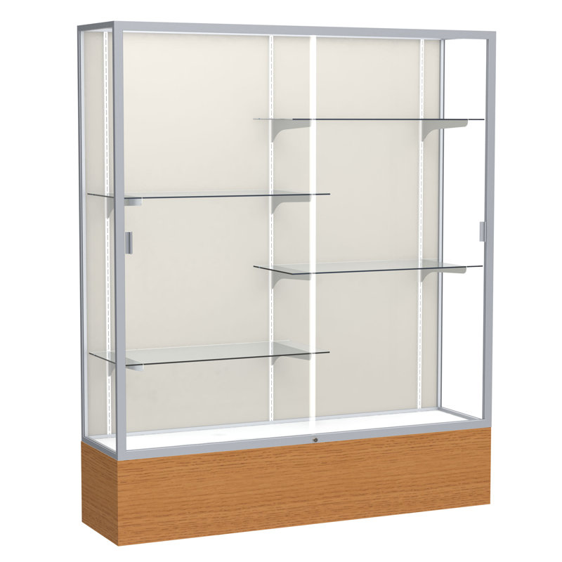 Vitrine à trophée en bois Reliant Series H 72 po x l 60 po, Carmel, Satin, Plaque de tissu
