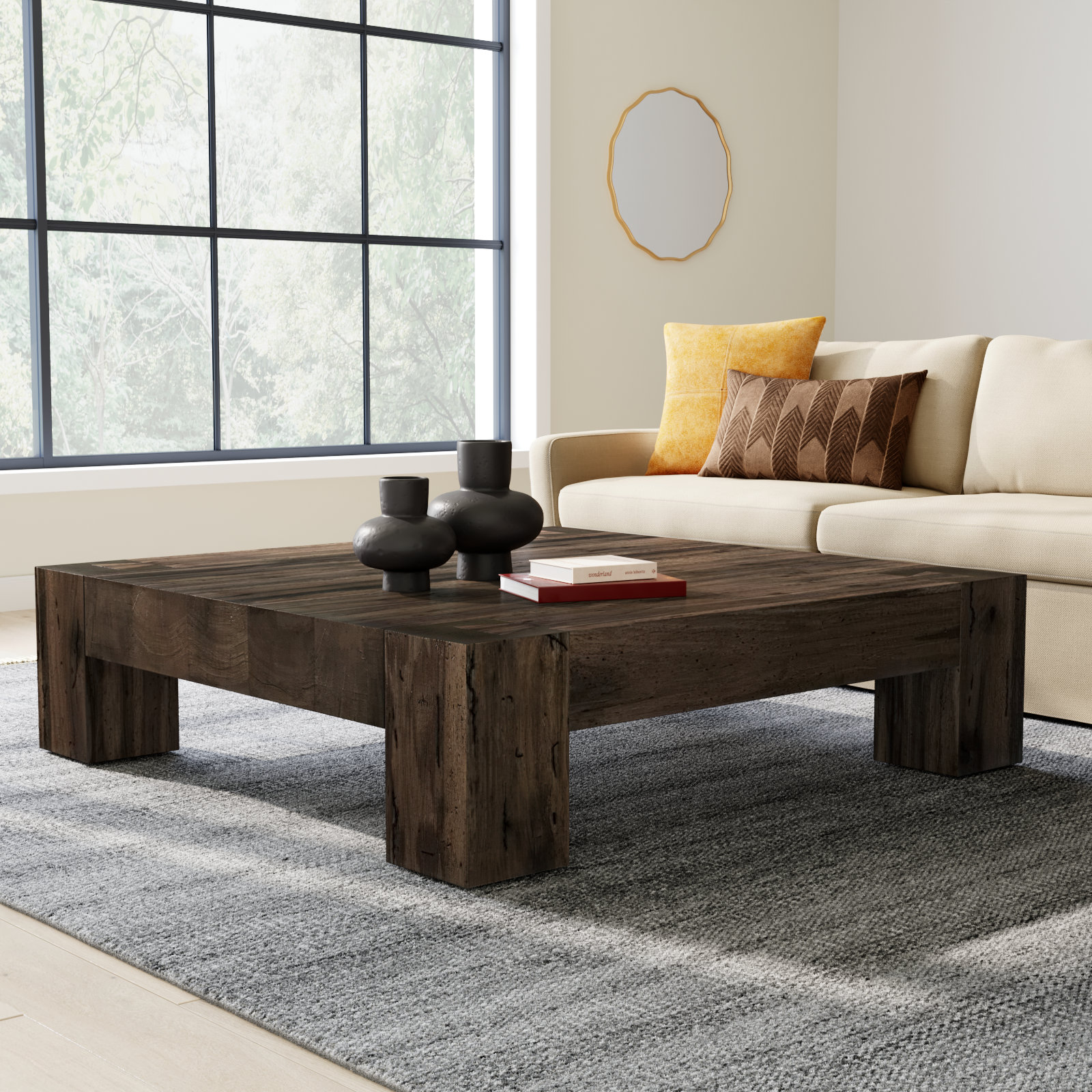 Lockney Single Coffee Table, Ebony Rustic Wormwood Oak