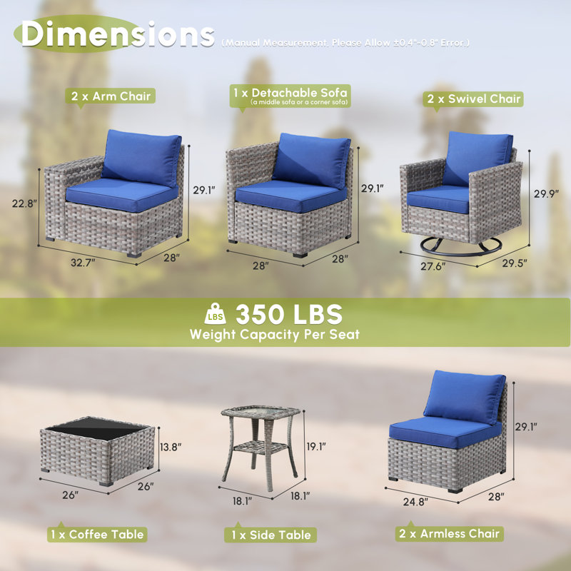 7 - Person Patio Furniture Set with Swivel Rocker, Outdoor Wicker Rattan Sectional Seating Group with Cushions, All Weather Sofa Conversation Set with Table for Garden Backyard