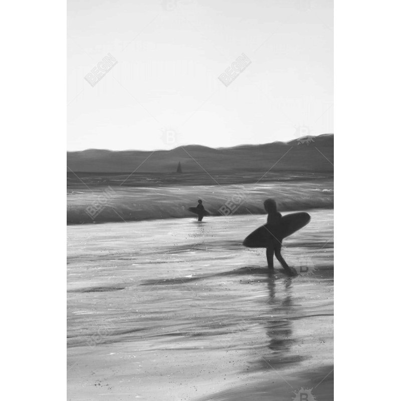 Surfers - Toile grise noire et blanche pour la décoration intérieure | Art