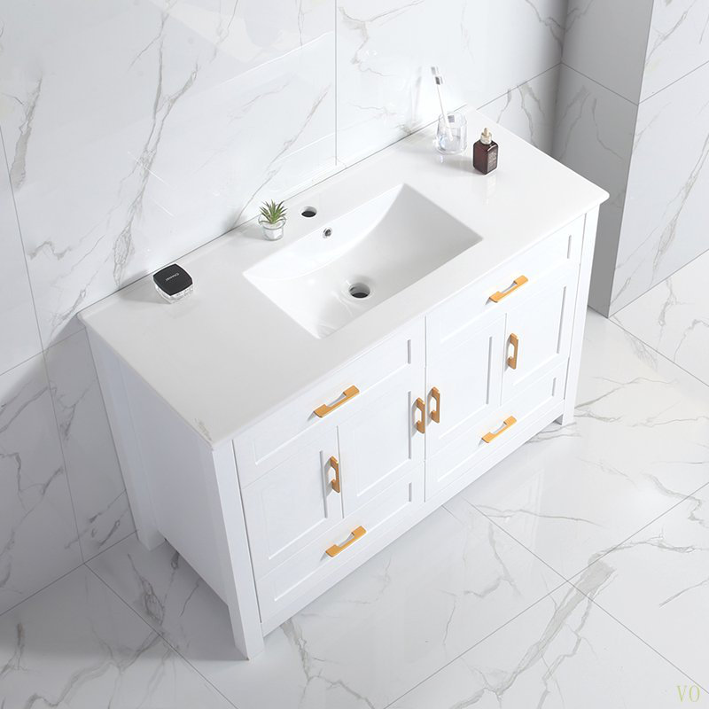 Ensemble de meuble-lavabo avec lavabo en céramique, armoire de rangement abondante - 4 portes à fermeture douce et 4 tiroirs