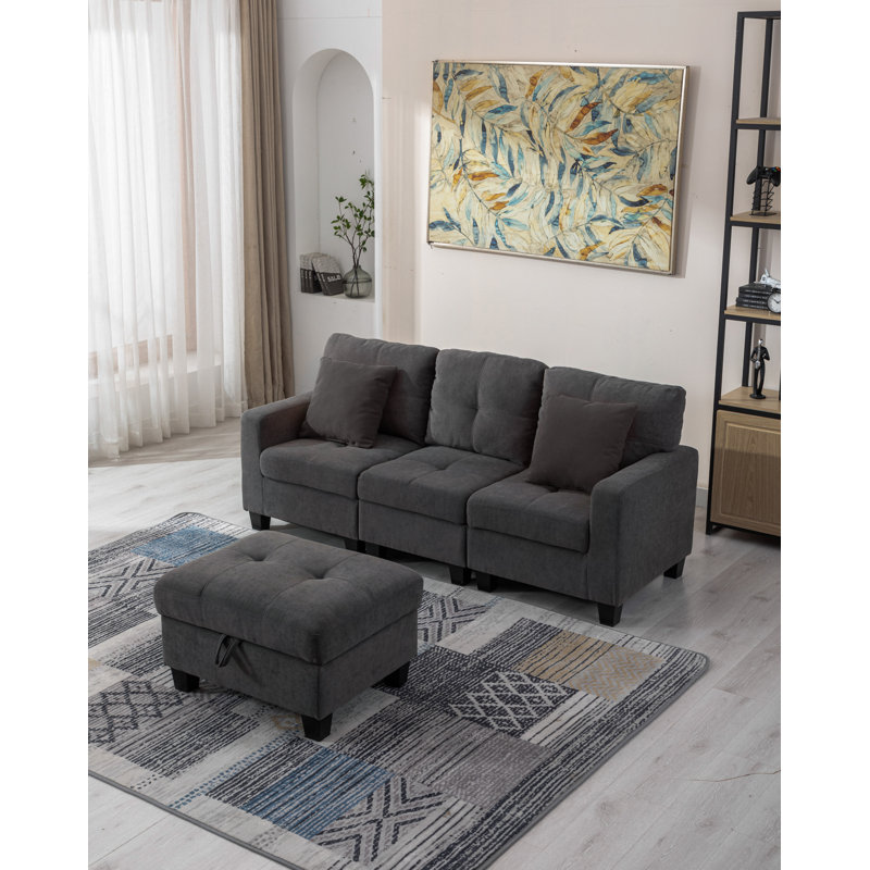 Canapé rembourré 81 pièces 4 pièces avec rangement 81 ", Polyester gris foncé