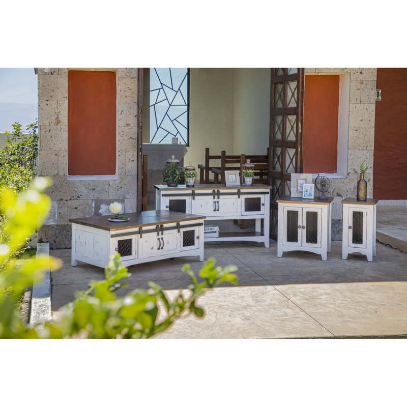 Pueblo White Solid Wood End Table