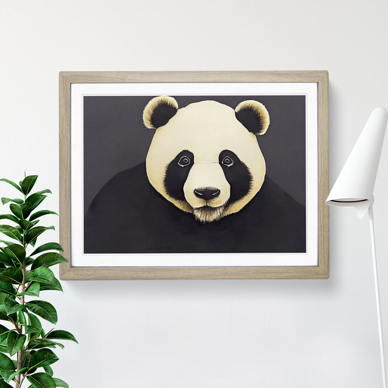 Stunning Panda - Single Picture Frame Print, 46cm H x 64cm W x 2cm D, Oak