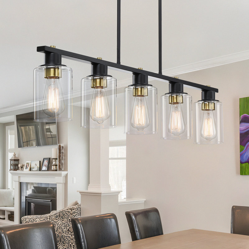 5 - Light Kitchen Island Pendant Light with Clear Glass Shade