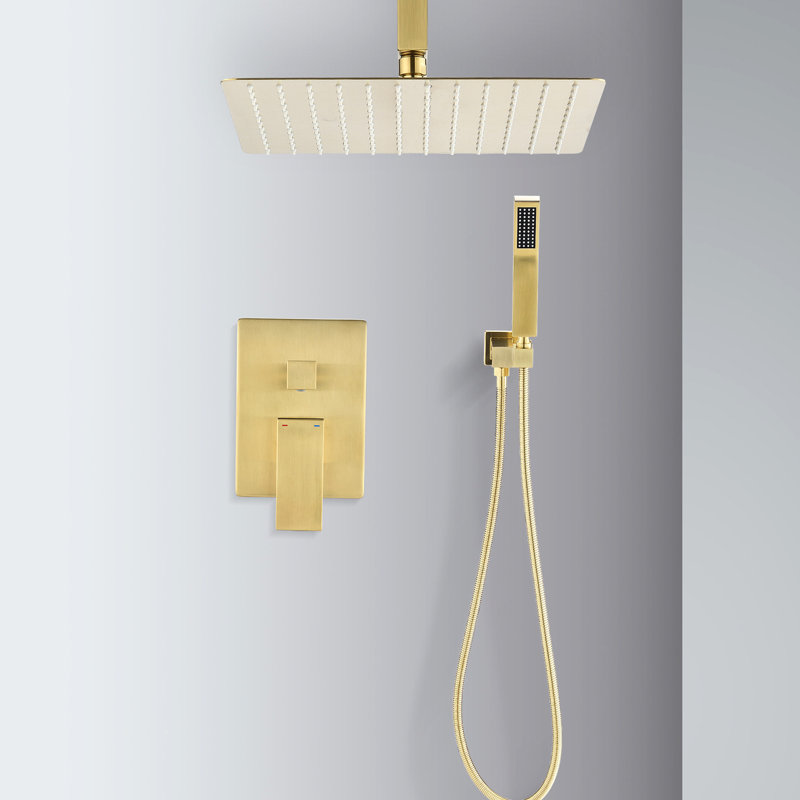 Ceiling Mounted Shower Gold - 10" Head & Handheld, Brass, Offers Natural Rainfall Sensation, Self-cleaning Nozzle, Meets American Standard Pipe Connections With Handheld Ensures Fits