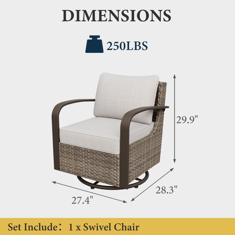 Chaise d'extérieur pivotante en osier avec coussins, Beige