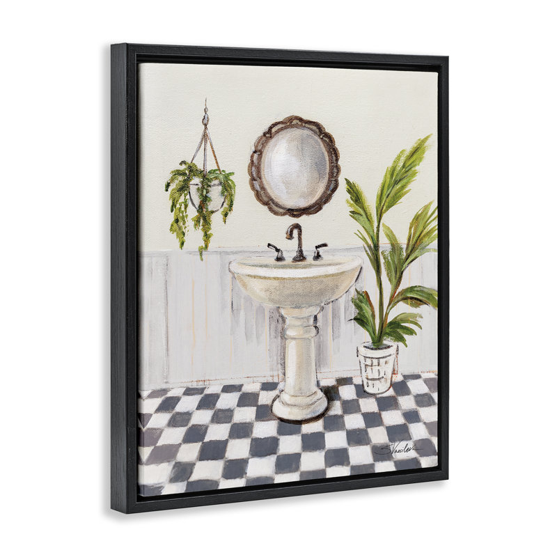  Art mural sur toile Crisp Bathroom with Plants par Silvia Vassileva, H 21 po x l 17 po, Cadre flottant noir de jais