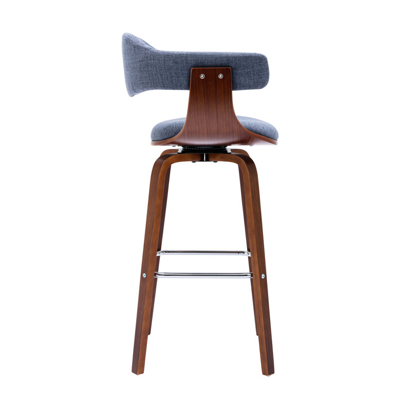 Fish 72cm Swivel Fabric Mid-Century Bar Stool, Blue