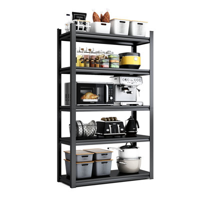 Étagère de garage de 63 po de hauteur avec capacité de 2 000 lb, tablettes réglables en métal à 5 niveaux, pour le garage, la chambre à coucher, le salon, les étagères, exceptionnelle