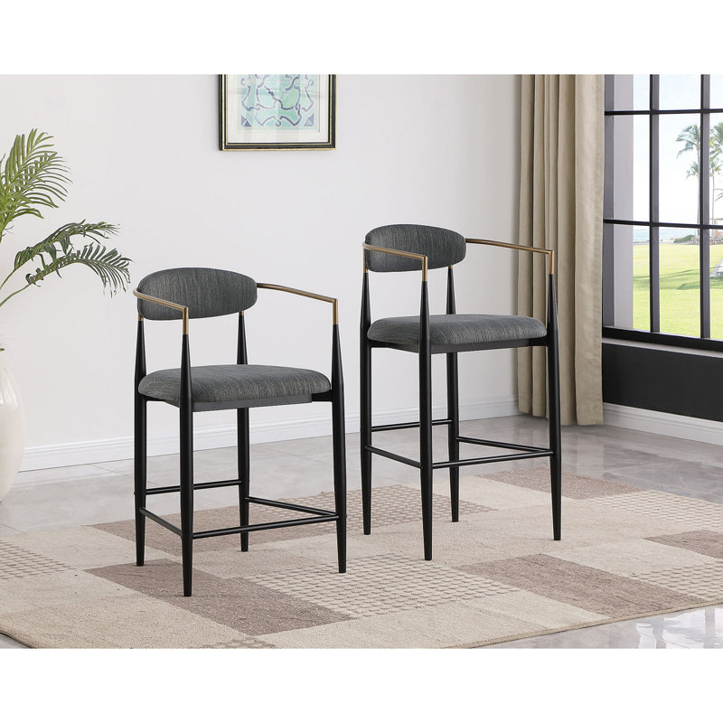 Chaise de comptoir rembourrée en tissu Renfroe (ensemble de 2), Gris foncé