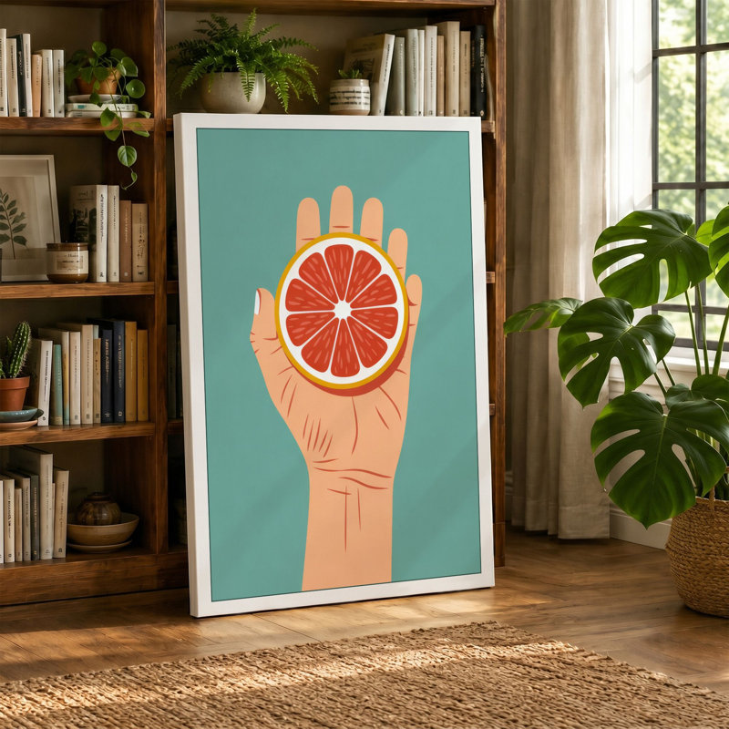 Hand Holding Grapefruit Minimalist - Wrapped Canvas, 18x12 - 45.7 x 30.5 cm, Sage Border