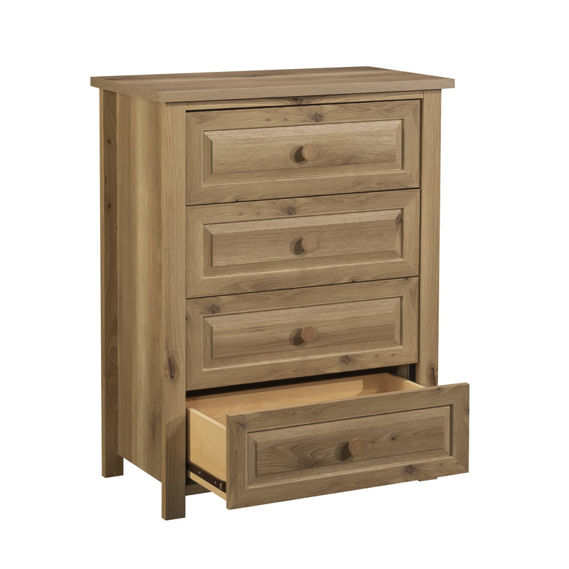 Commode 4 tiroirs en bois de style maison de campagne rustique, chêne blanc