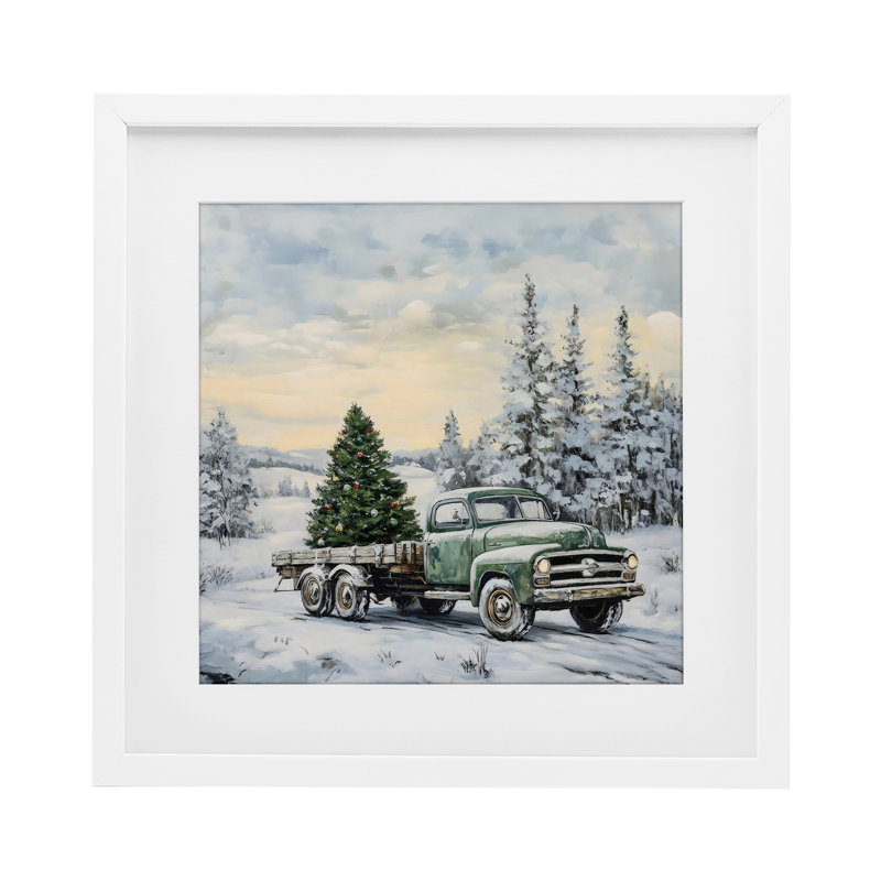 «Green Christmas Tree Truck», reproduction sous verre encadrée, design par Petal Prints Design, H 13 po x l 13 po