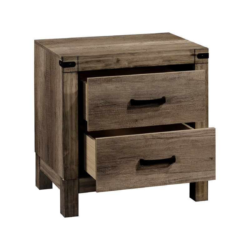 Brown Nightstand - 2 Drawer Solid Wood Bedroom Furniture With Rustic Flavor Drawers In Shade