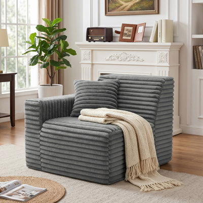 Upholstered Gray Faux Rabbit Fur Flannel Modular Armchair No Assembly Required
