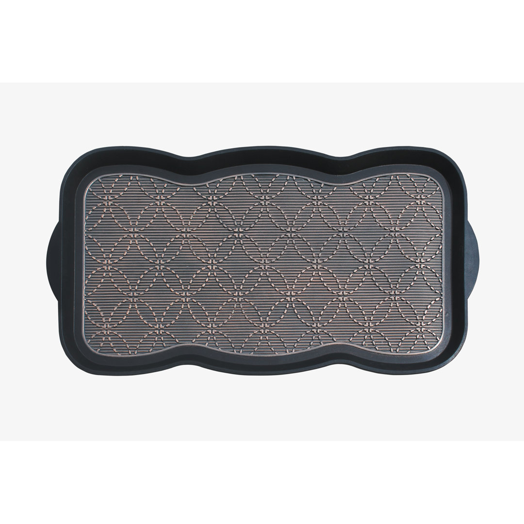 Schaeffer Heavy-Duty 100% Rubber Boot Tray – 16" x 31", Multi-Purpose Mat for Shoes, Mudroom, Entryway, Garage, Geometric Black-Copper Winston Porter