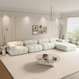 Beige Modular Boucle Sectional Sofa | L-Shaped 4-Seater | Comfy Cloud Couch with Ottoman