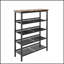 Range-chaussures réglable à 5 couches avec tablettes en filet et rangement supérieur en bois, parfait pour les vestibules organisés
