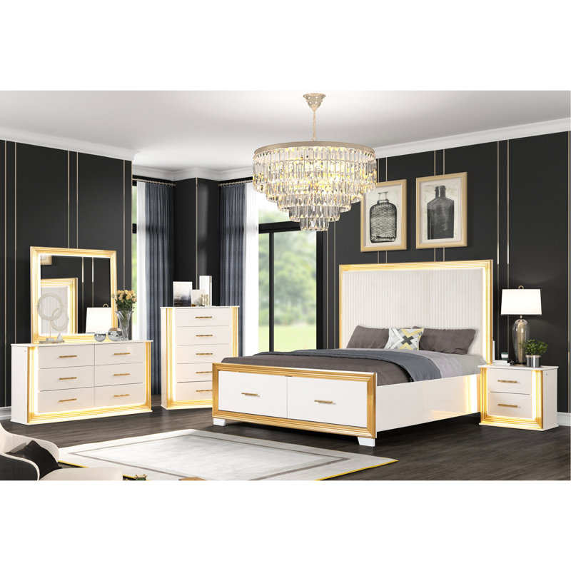 Table de chevet blanche avec 2 tiroirs et DEL - armoire de chambre à coucher moderne contemporaine 2