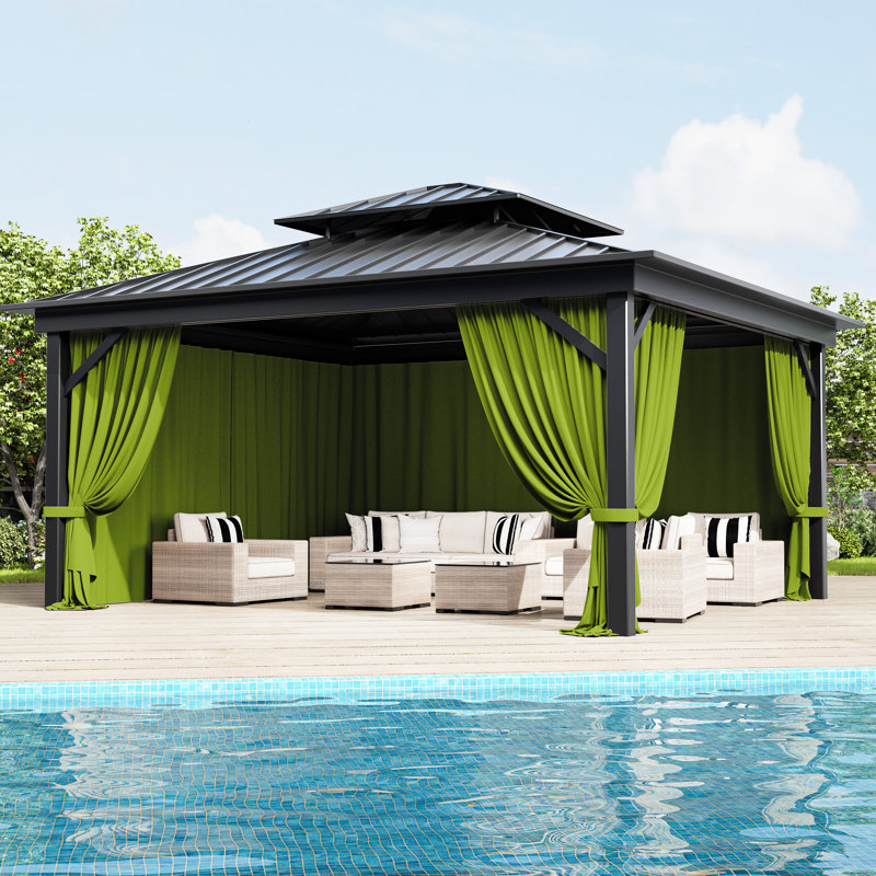 4-Panels Sidewall Curtains For Gazebo, Only Curtains, 78.74" H x 144" W x 120" D, Grass Green
