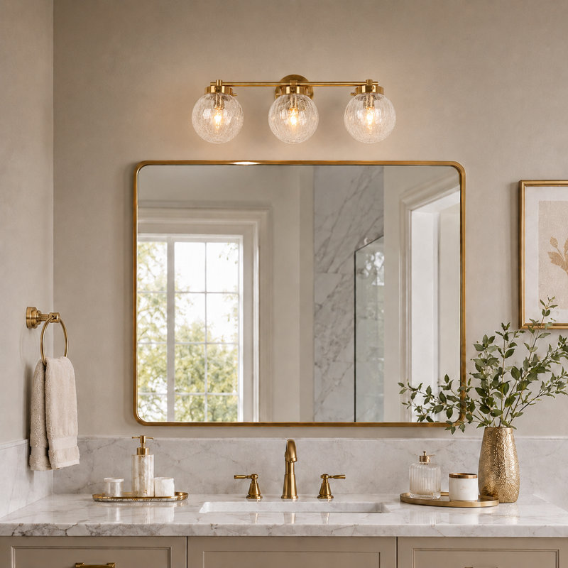Hampson Dimmable 21.7'' W Gold Cracked Glass Bathroom Vanity Light ETL Certified, 3