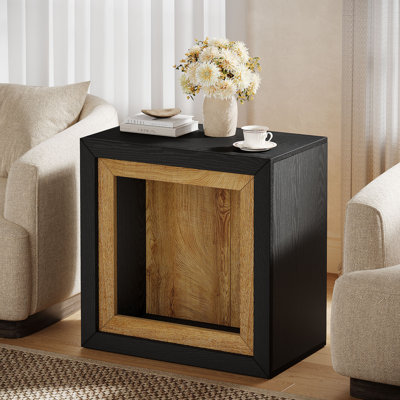 Table de bout avec design inspiré du cadre, table d'appoint rectangulaire avec grande tablette de rangement