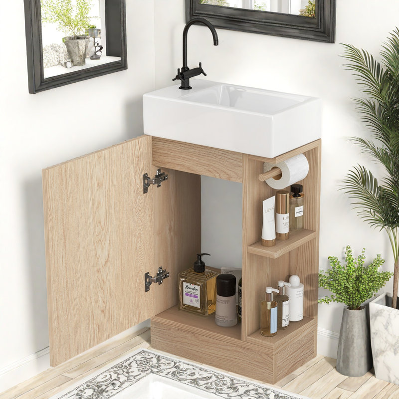 Meuble-lavabo 18,6 po avec tablette à deux niveaux, Naturel