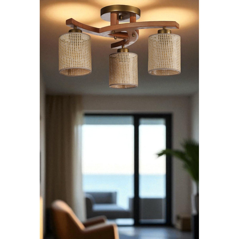 Lustre, 3 niveaux, Beige / noyer / or, Trois lumières