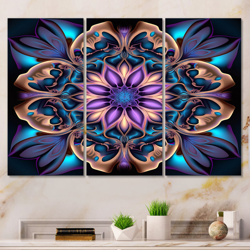 Ensemble de salon mural mandala céleste en mauve et bleu mystérieux III - Boho Mandala, H 40 po x l 60 po x P 1 po