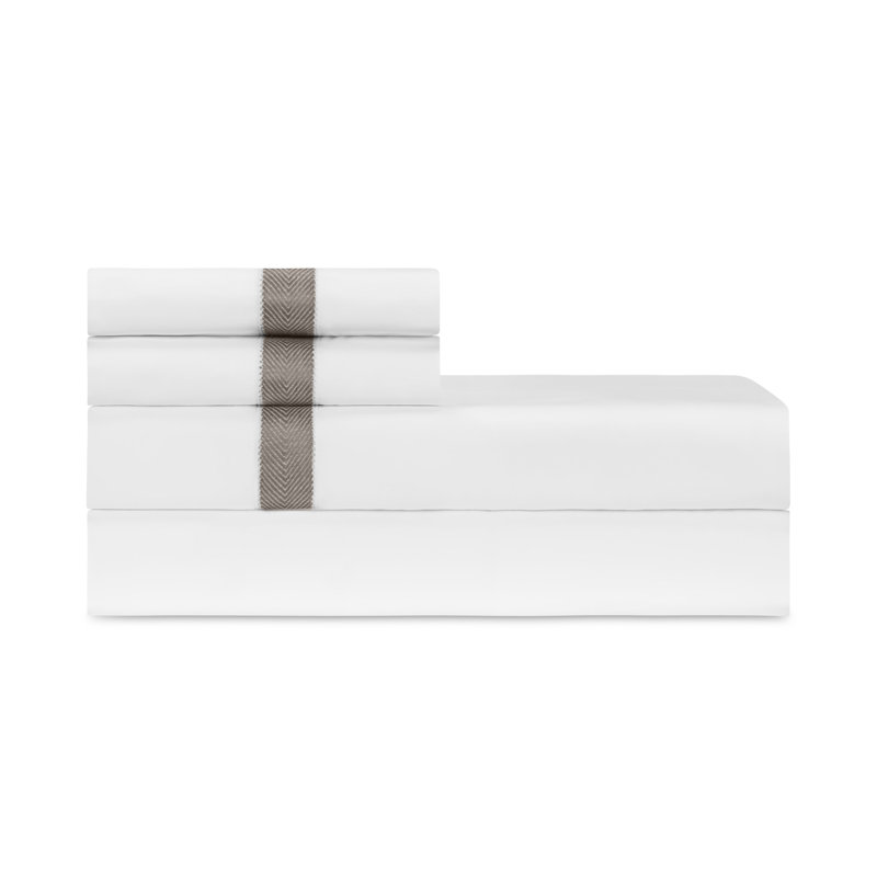 Yves Percale Sheet Set, King Sheet Set, White/Taupe