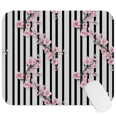 Floral Flowers and Stripes I Flowers Glam & Gaming Cute Office Laptop Desk Pad Gift Mat Square Rectangle Non-Slip Mousepad