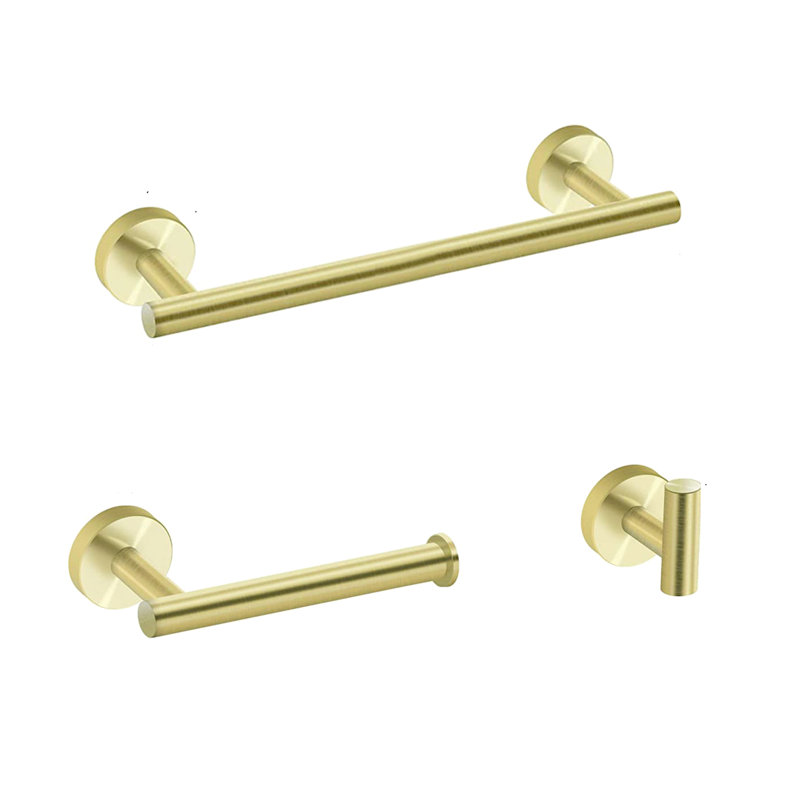 Gold Bathroom Hardware 3 - Sus304 Stainless Steel. Rustproof, Heavy Duty. Towel Bar, Toilet Paper Holder, Robe Hook. Contemporary Style With Scratch- Surface. Easy Installation Supplied Steel