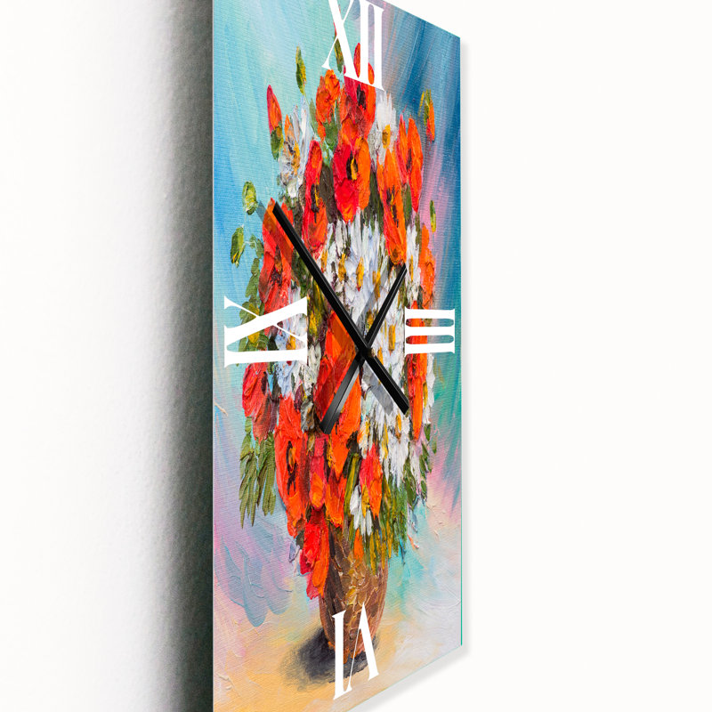 Horloge murale nature morte bouquet de coquelicots et de marguerites, Grand