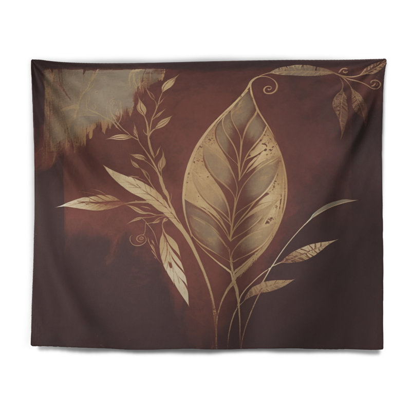Tapisserie en polyester terre cuite et feuilles de chocolat IV, H 32 po x l 39 po