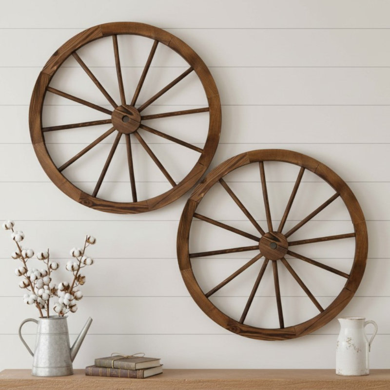 Homestead 32" Wood Wagon Wheel Wall Decor (Set of 2)