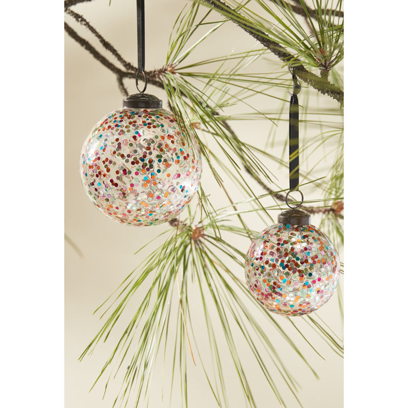 Rainbow Glitter Ornament, 2.75" H x 2.75" W x 2.75" D